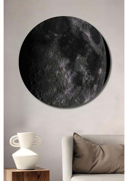 Ayın Gizemi Dekoratif Ahşap Mdf Ev/işyeri Duvar Tablo Yuvarlak Ev/işyeri Duvar Tablo