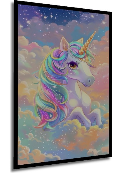 Çerçeve Görünümlü Gökkuşağı Unicorn Dekoratif Ahşap Mdf Ev Duvar Tablo Dikdörtgen Ev Duvar Tablo modelleri