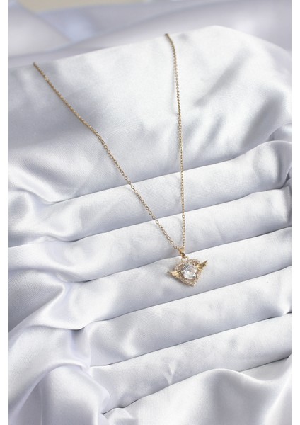 316L Çelik Gold Renk Zincir Zirkon Taşlı Kalp Model Kadın Kolye fiyatları