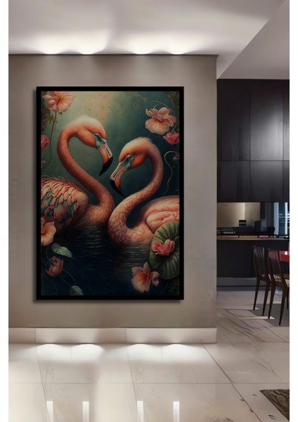 Çerçeve Görünümlü Flamingo Aşkı Ahşap Mdf Dekoratif Ev Duvar Tablo Dikdörtgen Ev Duvar Tablo