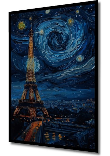 Çerçeve Görünümlü Yıldızlı Gecede Eyfel Kulesi Dekoratif Ahşap Mdf Dikdörtgen Ev,iş Yeri Duvar Tablo fiyatları