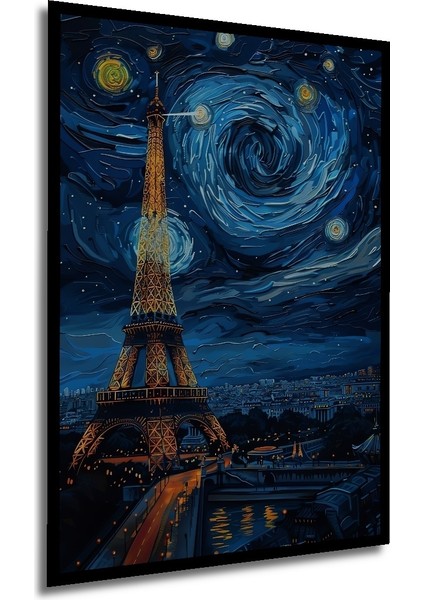 Çerçeve Görünümlü Yıldızlı Gecede Eyfel Kulesi Dekoratif Ahşap Mdf Dikdörtgen Ev,iş Yeri Duvar Tablo modelleri
