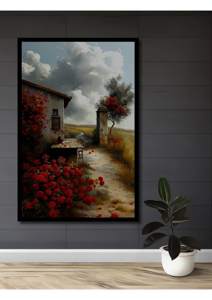 Çerçeve Görünümlü Gül Bahçesi Dekoratif Ahşap Mdf Ev Duvar Tablo Dikdörtgen Ev Duvar Tablo