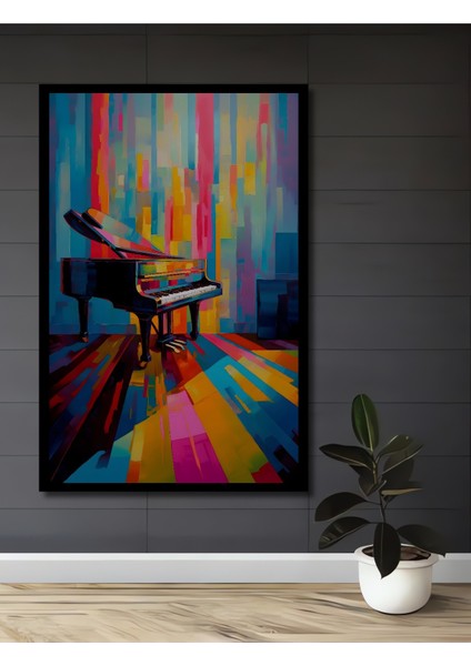 Çerçeve Görünümlü Renkli Piyano Dekoratif Ahşap Mdf Ev Duvar Tablo Dikdörtgen Ev Duvar Tablo