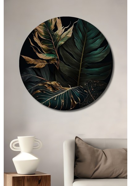 Tropikal Yapraklar Dekoratif Ahşap Mdf Ev/işyeri Duvar Tablo Yuvarlak Ev/işyeri Duvar Tablo