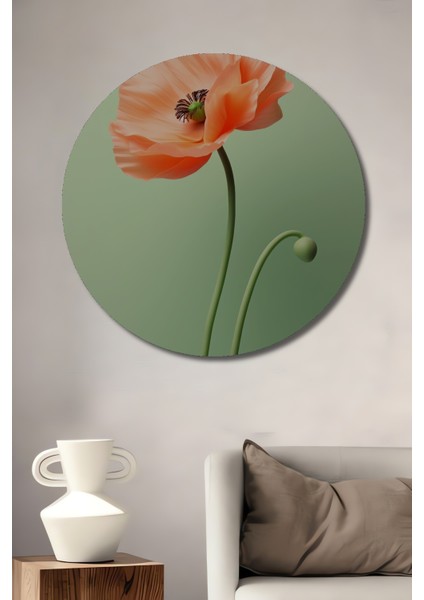 Büyüleyici Gelincik Çiçeği Ahşap Mdf Dekoratif Ev/işyeri Duvar Tablo Yuvarlak Ev/işyeri Duvar Tablo