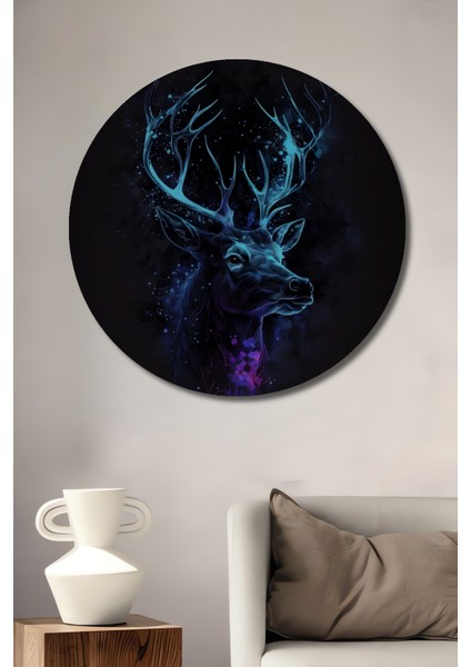 Gızemlı Geyik Dekoratif Ahşap Mdf Ev/işyeri Duvar Tablo Yuvarlak Ev/işyeri Duvar Tablo