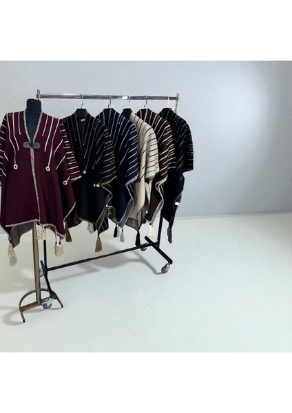 Akmoda Kalın Kışlık Triko Uzun Panço