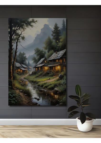 Dağ Evleri Manzaralı Ahşap Mdf Dekoratif Ev/işyeri Duvar Tablo Dikdörtgen Ev/işyeri Duvar Tablo