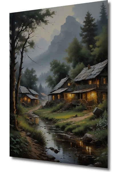 Dağ Evleri Manzaralı Ahşap Mdf Dekoratif Ev/işyeri Duvar Tablo Dikdörtgen Ev/işyeri Duvar Tablo fiyatları