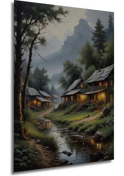 Dağ Evleri Manzaralı Ahşap Mdf Dekoratif Ev/işyeri Duvar Tablo Dikdörtgen Ev/işyeri Duvar Tablo modelleri