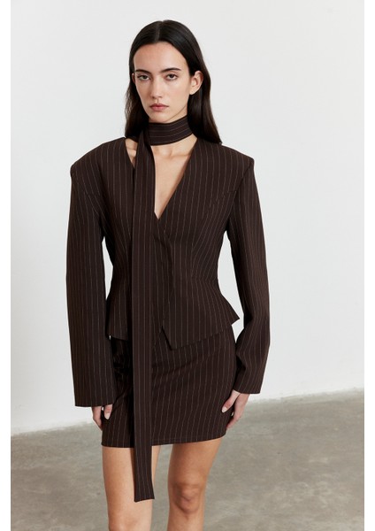 Çizgili Mini Etek Acı Kahve fiyatları