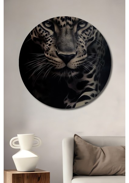 Leopar Asil Durus Dekoratif Ahşap Mdf Yuvarlak Ev,iş Yeri Duvar Tablo