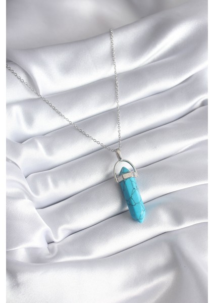 316L Çelik Gümüş Renk Mavi Taşlı Model Kadın Kolye fiyatları