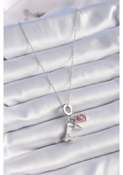 316L Çelik Gümüş Renk Eyfel Kule Fotoğraf Makinesi Model Charm Kadın Kolye fiyatları