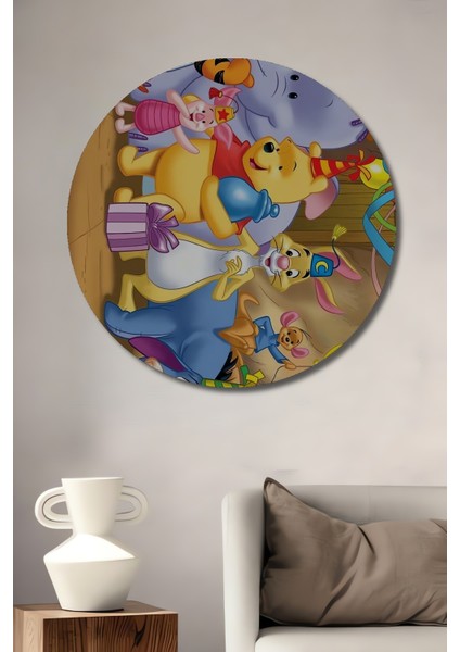 Winnie The Pooh Dekoratif Ahşap Mdf Ev/işyeri Duvar Tablo Yuvarlak Ev/işyeri Duvar Tablo
