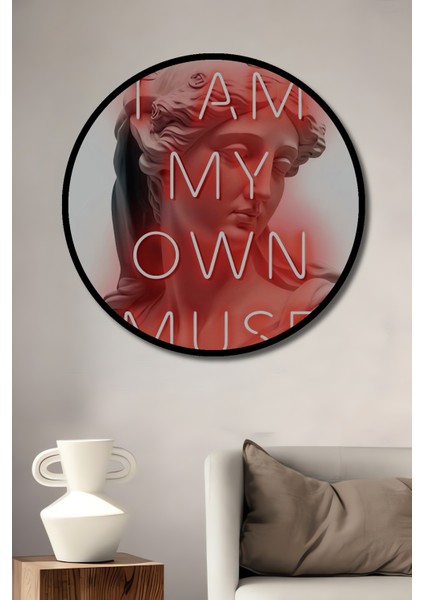 Çerçeve Görünümlü Klasik Heykel Ilhamı Ahşap Mdf Dekoratif Ev Duvar Tablo Yuvarlak Ev Duvar Tablo