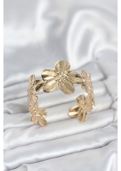 Çiçek Model Pirinç Levha Kadın Bileklik