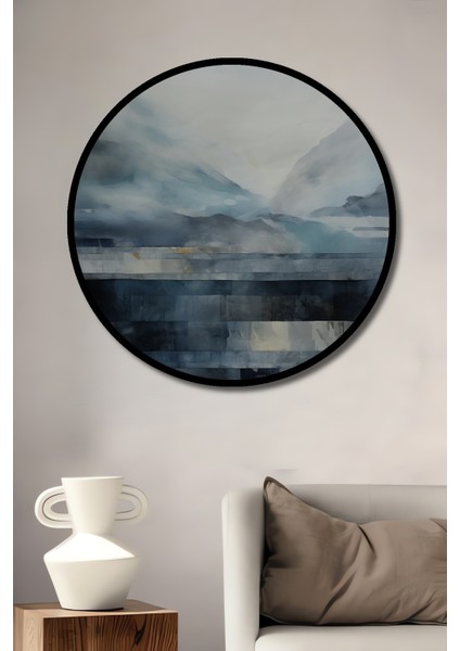 Çerçeve Görünümlü Sisli Dağlar Dekoratif Ahşap Mdf Işyeri Duvar Tablo Yuvarlak Işyeri Duvar Tablo