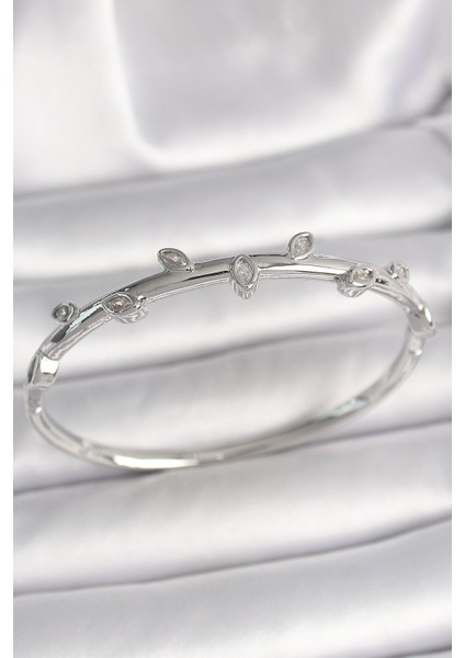 Pirinç Gümüş Renk Damla Zirkon Taşlı Kadın Kelepçe