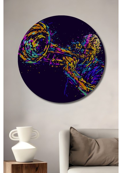 Caz Trompetçisi Soyut Sanat Dekoratif Ahşap Mdf Işyeri Duvar Tablo Yuvarlak Işyeri Duvar Tablo