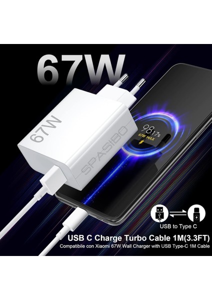 Honor Uyumlu 67W Turbo Şarj Adaptörü Seti | Type-C Hızlı Şarj & Akıllı Voltaj Koruma modelleri