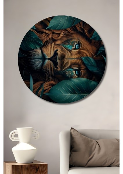 Gızemlı Orman Aslanı Ahşap Mdf Dekoratif Ev/işyeri Duvar Tablo Yuvarlak Ev/işyeri Duvar Tablo