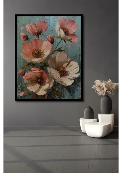 Çerçeve Görünümlü Çiçekli Bahar Ahşap Mdf Dekoratif Ev Duvar Tablo Dikdörtgen Ev Duvar Tablo