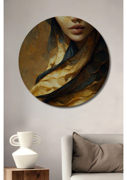 Gızemlı Kadın Portresi Dekoratif Ahşap Mdf Ev/işyeri Duvar Tablo Yuvarlak Ev/işyeri Duvar Tablo