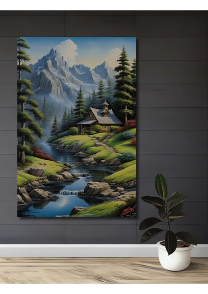 Dağ Evi Manzarası Dekoratif Ahşap Mdf Ev/işyeri Duvar Tablo Dikdörtgen Ev/işyeri Duvar Tablo