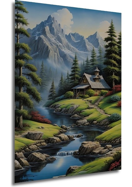 Dağ Evi Manzarası Dekoratif Ahşap Mdf Ev/işyeri Duvar Tablo Dikdörtgen Ev/işyeri Duvar Tablo modelleri