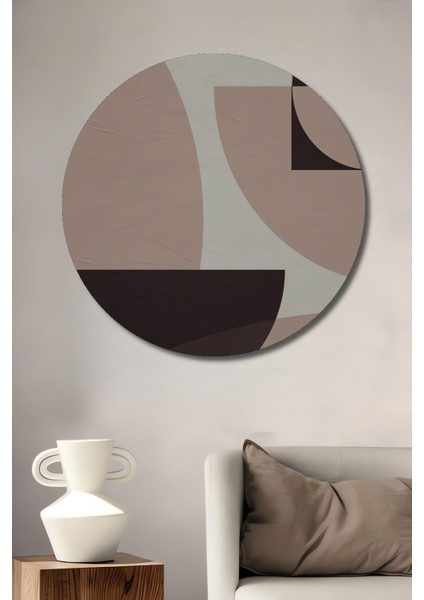 Soyut Sanat Geometrik Desenli Dekoratif Ahşap Mdf Tablo Yuvarlak Tablo