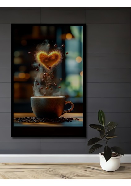 Çerçeve Görünümlü Kahve Aşkı Dekoratif Ahşap Mdf Işyeri Duvar Tablo Dikdörtgen Işyeri Duvar Tablo
