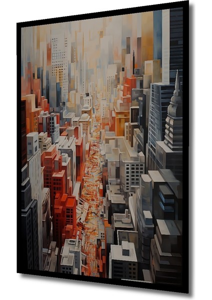 Çerçeve Görünümlü Renkli Soyut Şehir Manzarası Ahşap Mdf Dekoratif Tablo Dikdörtgen Tablo fiyatları