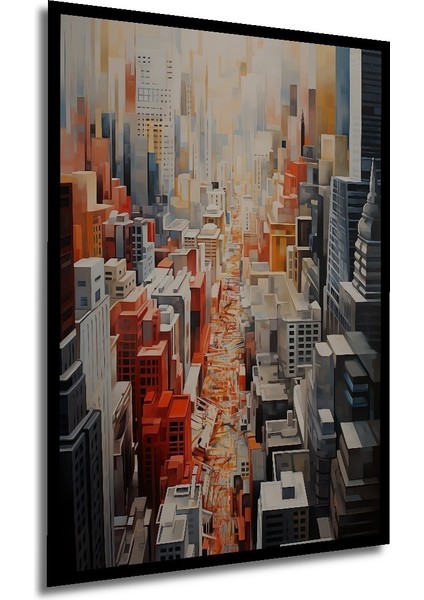 Çerçeve Görünümlü Renkli Soyut Şehir Manzarası Ahşap Mdf Dekoratif Tablo Dikdörtgen Tablo modelleri