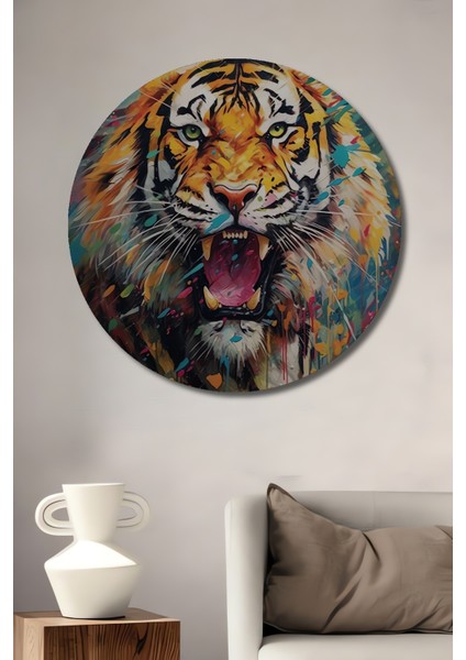 Renklerin Dansı Kaplan Ahşap Mdf Dekoratif Ev/işyeri Duvar Tablo Yuvarlak Ev/işyeri Duvar Tablo