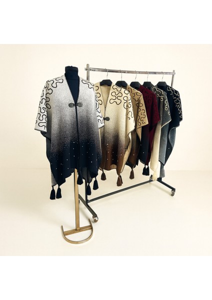 Akmoda Kalın Kışlık Triko Uzun Panço