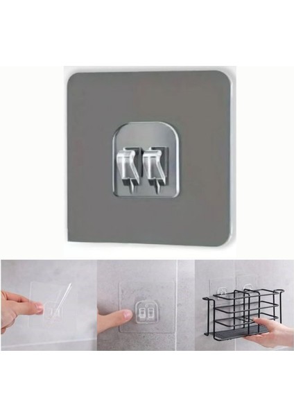 4 Adet - 2 Kanallı Şeffaf Güçlü Duvar Askısı – Raf Yapışkanı - Deliksiz Montaj Için