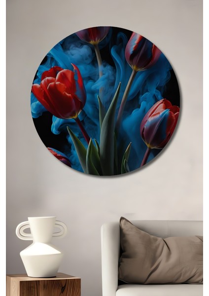 Mistik Lale Rüyası Dekoratif Ahşap Mdf Ev/işyeri Duvar Tablo Yuvarlak Ev/işyeri Duvar Tablo