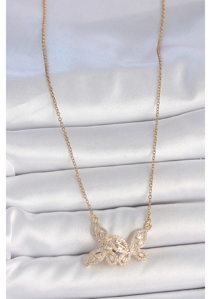 316L Çelik Gold Renk Zincir Zirkon Taşlı Kelebek Model Kadın Kolye fiyatları