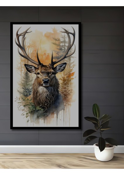 Çerçeve Görünümlü Majestik Geyik Ahşap Mdf Dekoratif Ev Duvar Tablo Dikdörtgen Ev Duvar Tablo