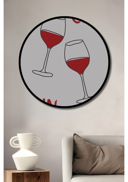 Çerçeve Görünümlü Şarap Kadehi Dekoratif Ahşap Mdf Işyeri Duvar Tablo Yuvarlak Işyeri Duvar Tablo