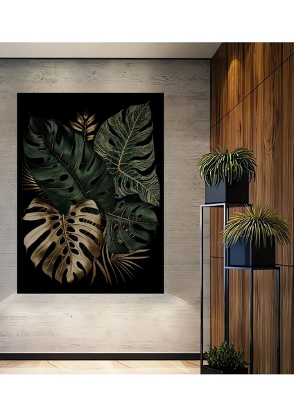 Çerçeve Görünümlü Tropikal Yapraklar Ahşap Mdf Dekoratif Ev Duvar Tablo Dikdörtgen Ev Duvar Tablo