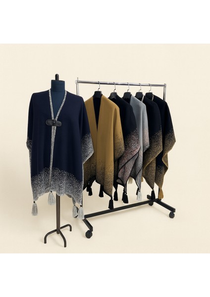 Akmoda Kalın Kışlık Triko Uzun Panço