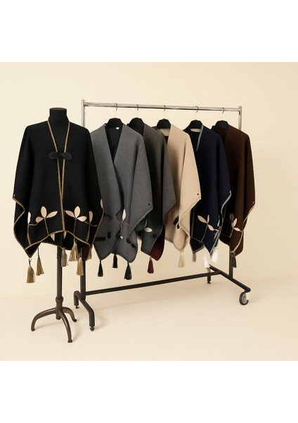 Akmoda Kalın Kışlık Triko Uzun Panço