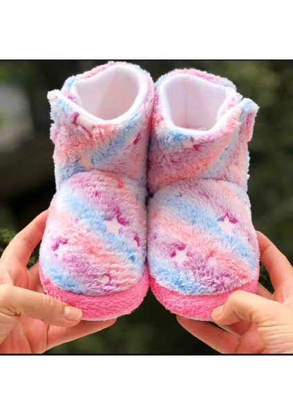 Kız Çocuk Panduf Hologram Yıldız Desenli Cırtlı Kaydırmaz Taban Anaokulu Kreş Ev Ayakkabısı