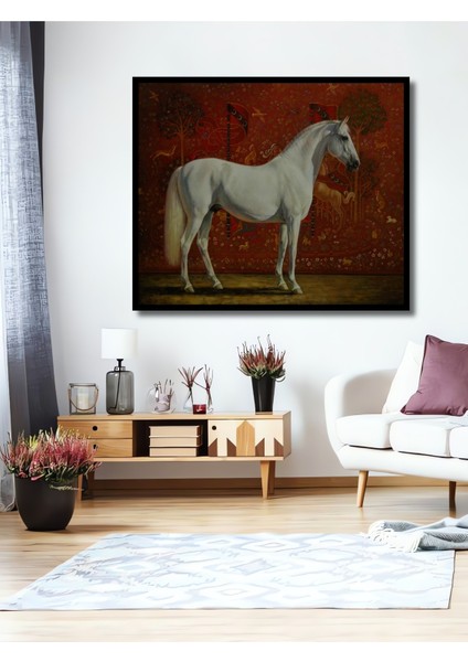 Çerçeve Görünümlü Beyaz At Ahşap Mdf Dekoratif Işyeri Duvar Tablo Dikdörtgen Işyeri Duvar Tablo
