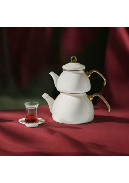 Emaye 3 Parça Paslanmaz Çelik Emaye Çaydanlık - Krem fiyatları