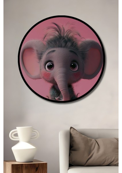 Çerçeve Görünümlü Sevimli Fil Dekoratif Ahşap Mdf Işyeri Duvar Tablo Yuvarlak Işyeri Duvar Tablo