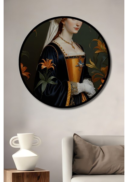 Çerçeve Görünümlü Rönesans Zarafeti Dekoratif Ahşap Mdf Ev Duvar Tablo Yuvarlak Ev Duvar Tablo